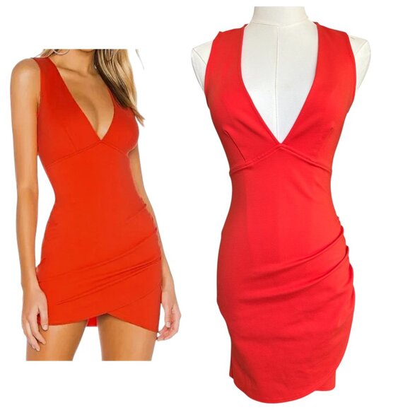 superdown Dresses & Skirts - Superdown Skye Mini Dress Orange Ruched Bodycon XS